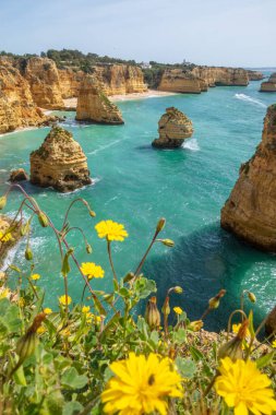 Portekiz, Algarve 'deki Lagoa yakınlarındaki kayalıkların ve okyanusun dikey görüntüsü