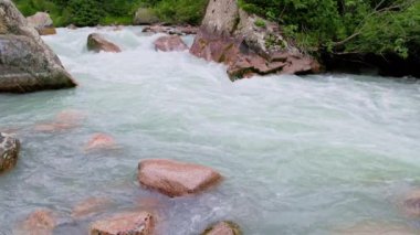 Yaz gününde dağ vadisi nehri ağır çekimde.