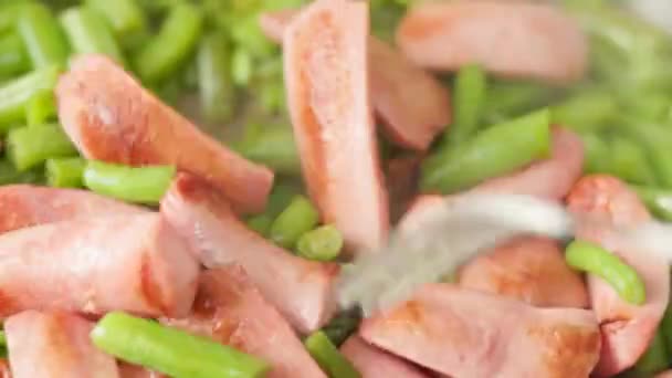 Zöldbab Sütése Serpenyőn Teljes Képkockás Közelkép Szelektív Fókusszal — Stock videók