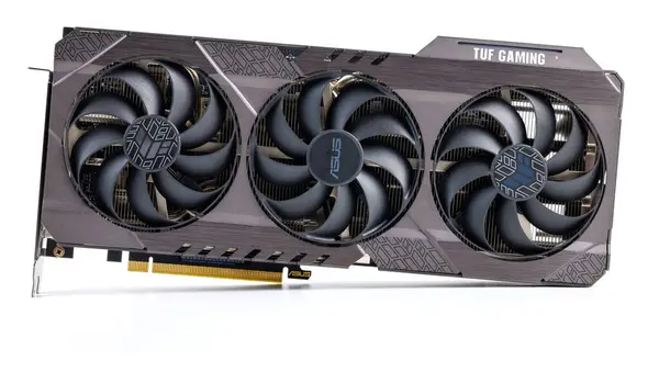 stock image NVIDIA RTX 3060 OC 12g TUF Gaming graphics card on white background. Tula, Russia - July 26, 2022