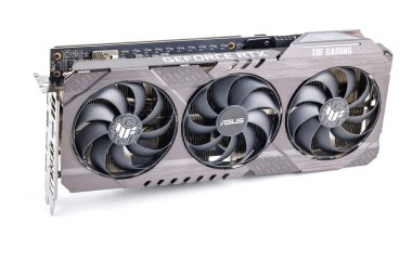 NVIDIA RTX 3060 OC 12g TUF Gaming graphics card on white background. Tula, Russia - July 26, 2022 clipart