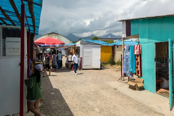 stock image street market at sunny summer day in Cholpon-Ata, Kyrgyzstan - July 4, 2023