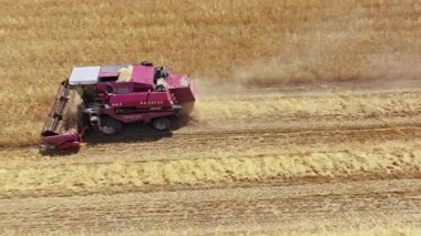 Kırgızistan, Bişkek yakınlarındaki tarımsal alanda faaliyet gösteren biçerdöver görüntüsü - 4 Temmuz 2024