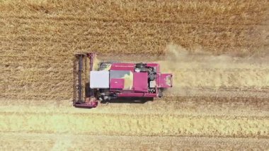 Kırmızı hasatçı tarımsal alanda çalışıyor, direkt olarak Havacılık görüşünün üstünde..