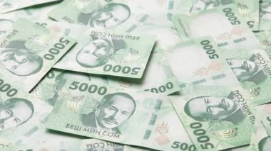 Yeni 5000 Kırgızistan Som banknotunun döner arkaplanı, tam kare döngüsel arkaplan