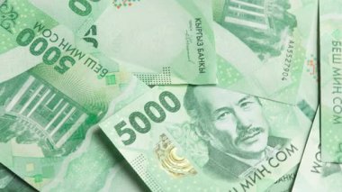 Yeni 5000 Kırgızistan Som banknotunun döner arkaplanı, tam kare döngüsel arkaplan