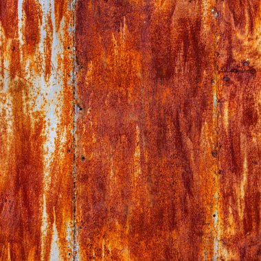 Close-up of rusty metal showing intricate corrosion patterns. Outdoors setting highlights weathered texture and rustic feel during bright daylight.