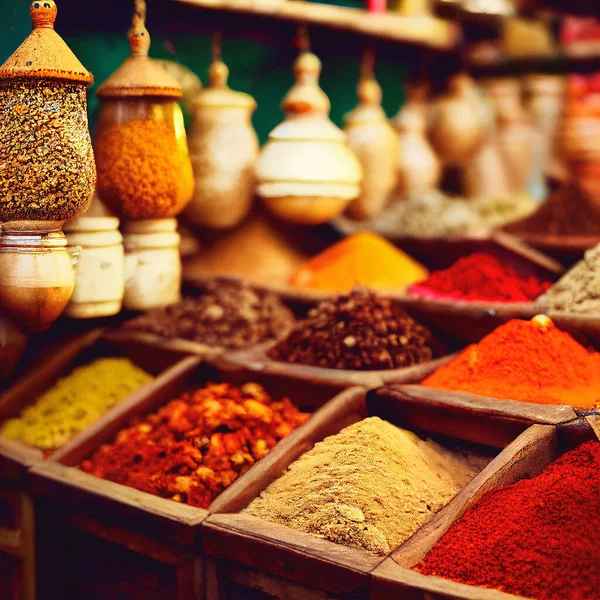 Colorful herbal and spices oriental marketplace