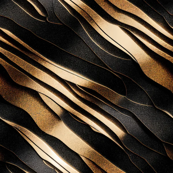 Nahtlose Abstrakte Schwarz Goldene Wellenmuster Hintergrund Illustration — Stockfoto