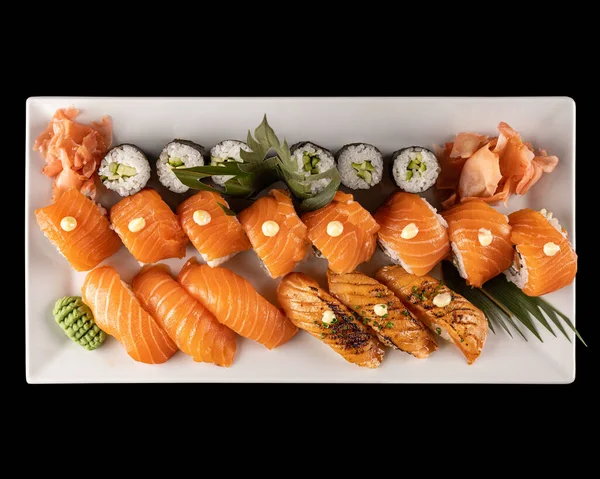 Vista Superior Vários Tipos Sushi Servido Pedra Preta Imagens De Bancos De Imagens Sem Royalties