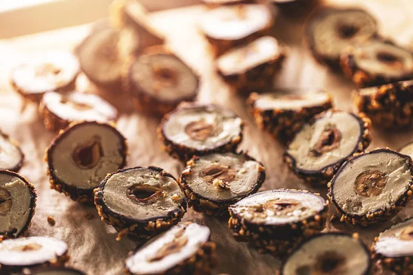 Creative Food Concept Goose Liver Pate Make Bonbon Nut Chocolate — Stock Photo, Image