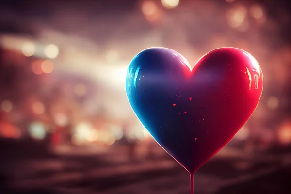 Realistic heart balloon, city lights on background, 3D illustration art design