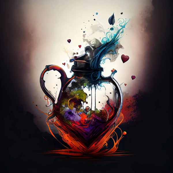 Trendy illustration of tea pot with abstract elements