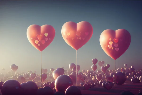 Heart shape balloons for Valentines day modern 3D illustration art design