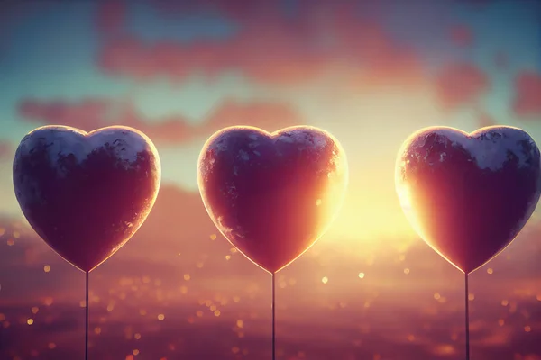 Realistic heart balloon, city lights on background, 3D illustration art design
