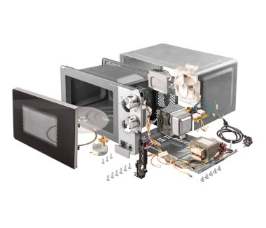 Explode view of a microwave in white background