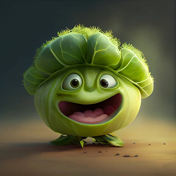 Scared cabbage cartoon character. 3D illustration art design