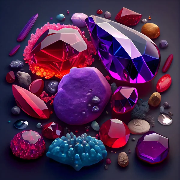 Various precious or semiprecious gem stones collection, 3D illustration