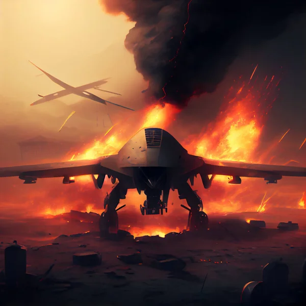Military drones battle at night time, illustration art design