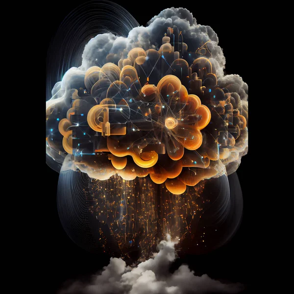 Cyber concept of cloud computing system, 3D illustration art design