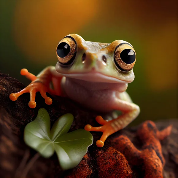 Cute little green frog, 3D illustration digital art design