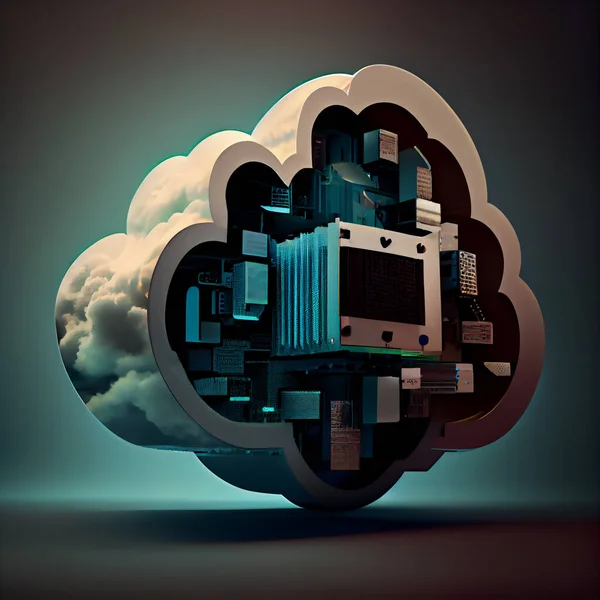 Data server resting in cloud, 3D illustration art design