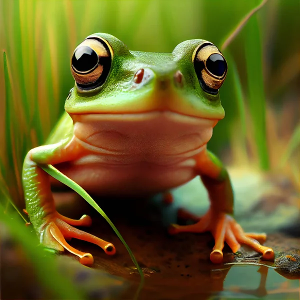 Green frog cartoon character 3D illustration digital art design