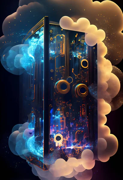 3d illustration of quantum computer core concept, digital cyberspace in cloud