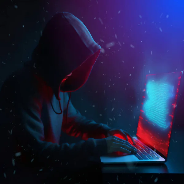 Professional hacker are using laptop in planning attacks. 3D illustration digital art design