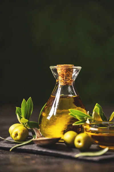 Olivový Koncept Extra Panenský Olivový Olej Prostor Pro Text — Stock fotografie