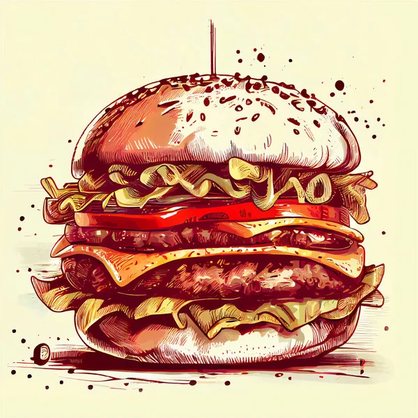 Illustration of a burger, hand drawing style, digital design