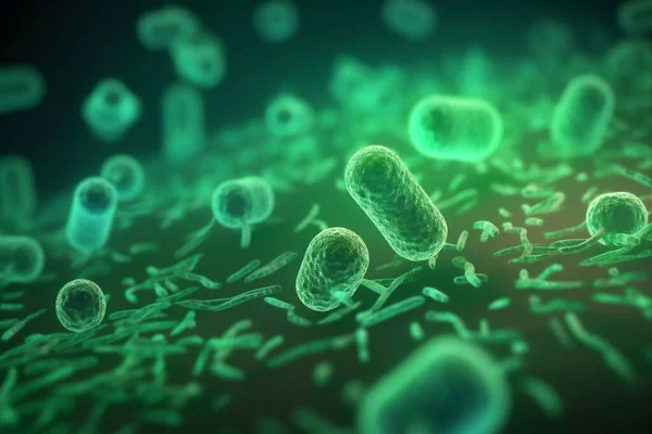Close up of 3d microscopic green bacteria illustration digital design