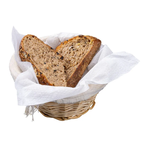 篮子里有两片种子的多粒面包 — 图库照片
