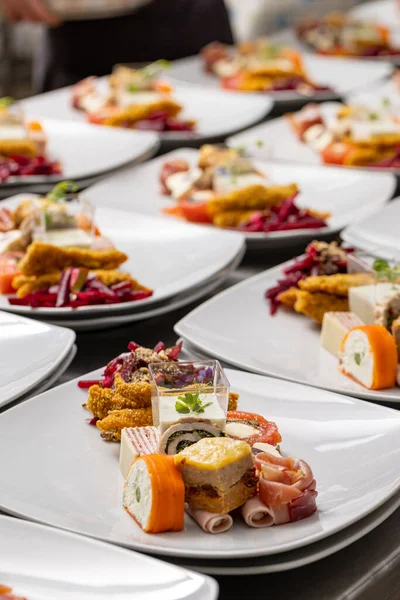 Wedding Appetizer Dishes Restaurant Kitchen Counter — Stock Photo, Image