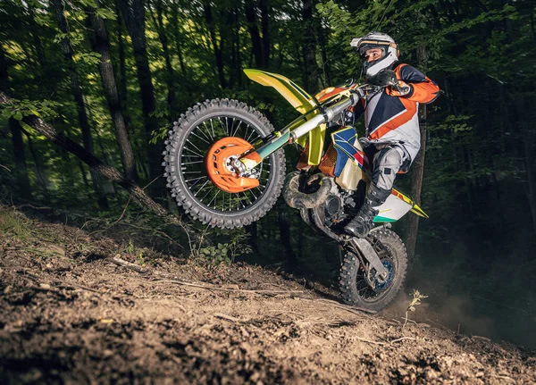 Corredor Motocross Montando Bosque Concepto Deporte Extremo — Foto de Stock