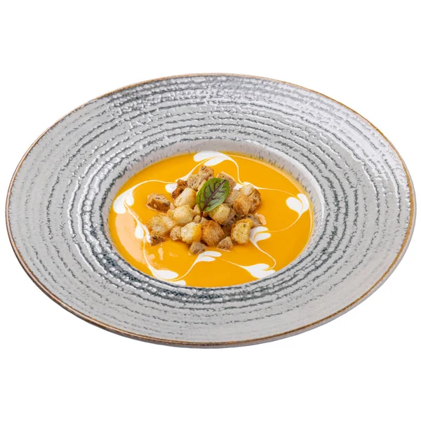 Zanahoria Crema Naranja Concepto Menú Sopa Restaurante — Foto de Stock