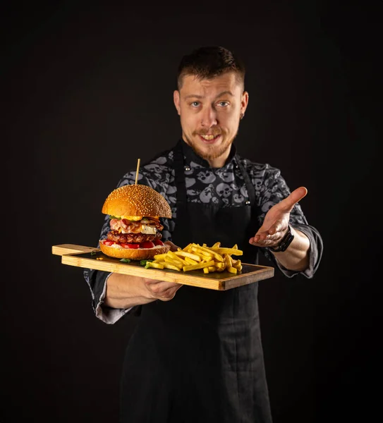 Deliciosa Hamburguesa Recién Cocinada Por Chef —  Fotos de Stock