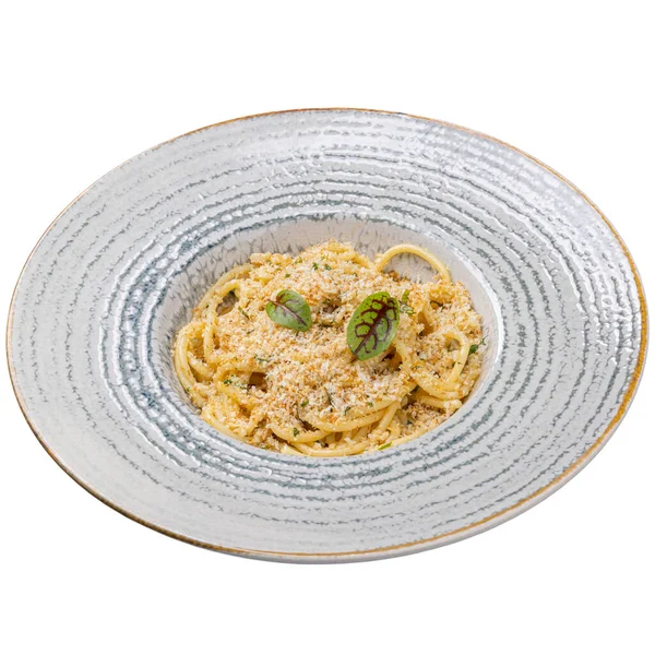 Espaguetis Con Pan Rallado Pepperoncini Parmesano Concepto Menú Pasta Restaurante —  Fotos de Stock