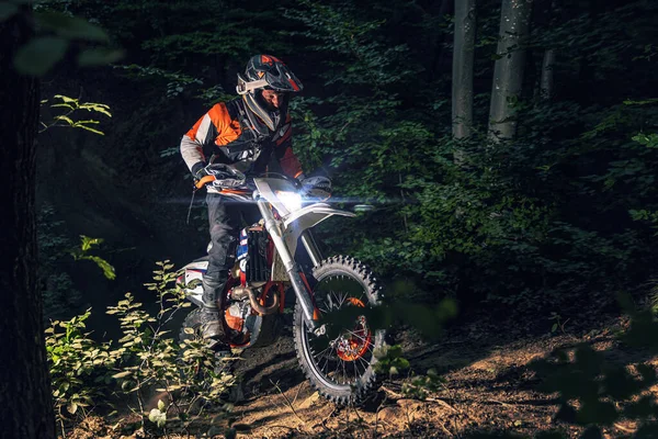 Bilder Från Enduro Motorcykel Amator Träning Skogen — Stockfoto