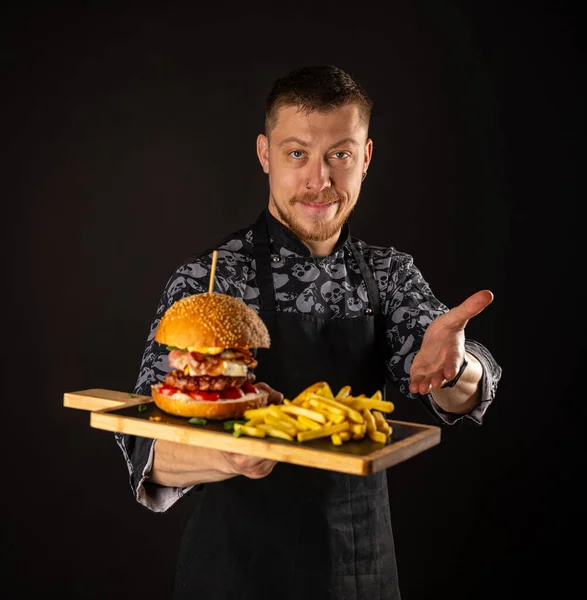 Délicieux Hamburger Juste Cuit Par Chef — Photo