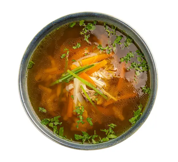 Sup Ayam Segar Dengan Sayuran Dan Pasta Dalam Mangkuk Dengan — Stok Foto