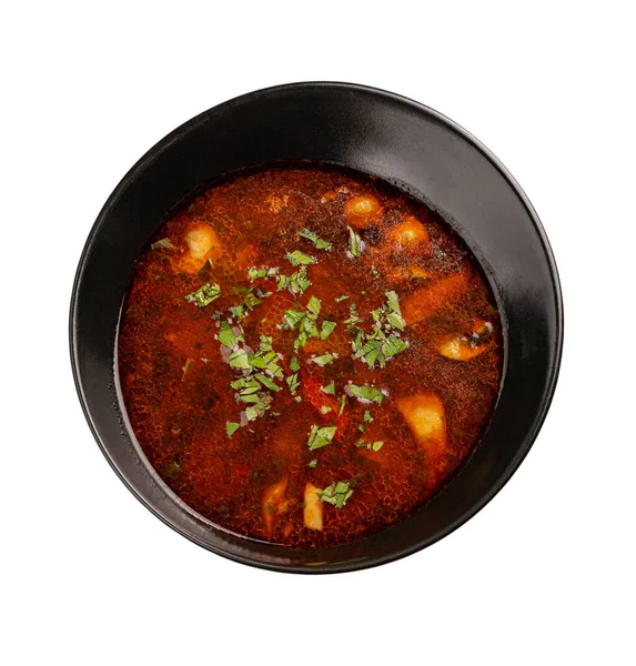 Delicious Mushroom Soup Paprika Served Black Bowl — ストック写真