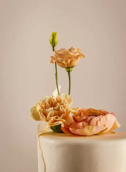 Elegante Detalle Pastel Bodas Flores Elegantes Cima — Foto de Stock