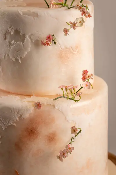 Elegante Pastel Boda Con Pelusa Melocotón Colores Pequeñas Flores Cerca — Foto de Stock