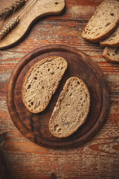 Taze Yapımı Zanaatkar Ekşi Ekmek Bir Dilim Ekmek Stok Fotoğraf