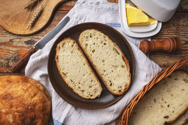 Kırsal Arka Planda Kırsal Ekşi Ekmek Kahvaltısı Telifsiz Stok Imajlar