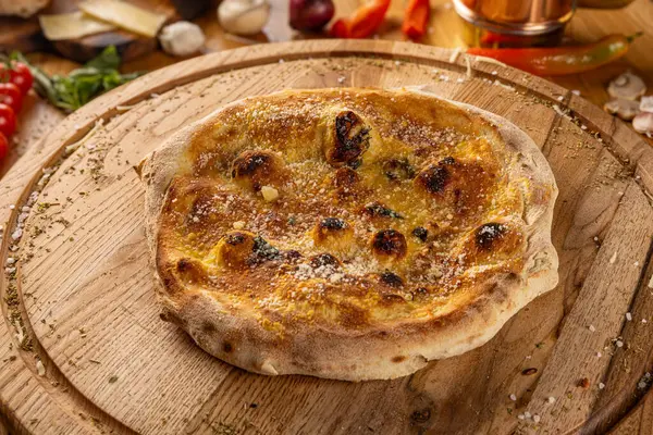 Gourmet Focaccia Golden Crust Served Fresh Wood Fired Oven Stock Picture