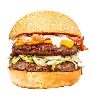 Pastırmalı, peynirli ve marullu leziz duble burger.