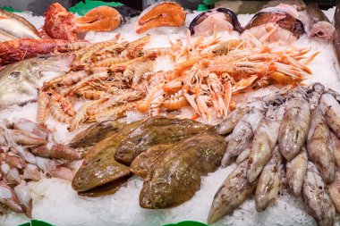 Fresh fish and seafood for sale at a market