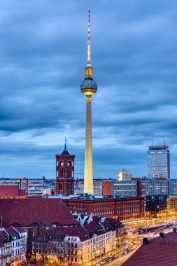 Berlin Mitte with the famous TV Tower and the town hall at dusk